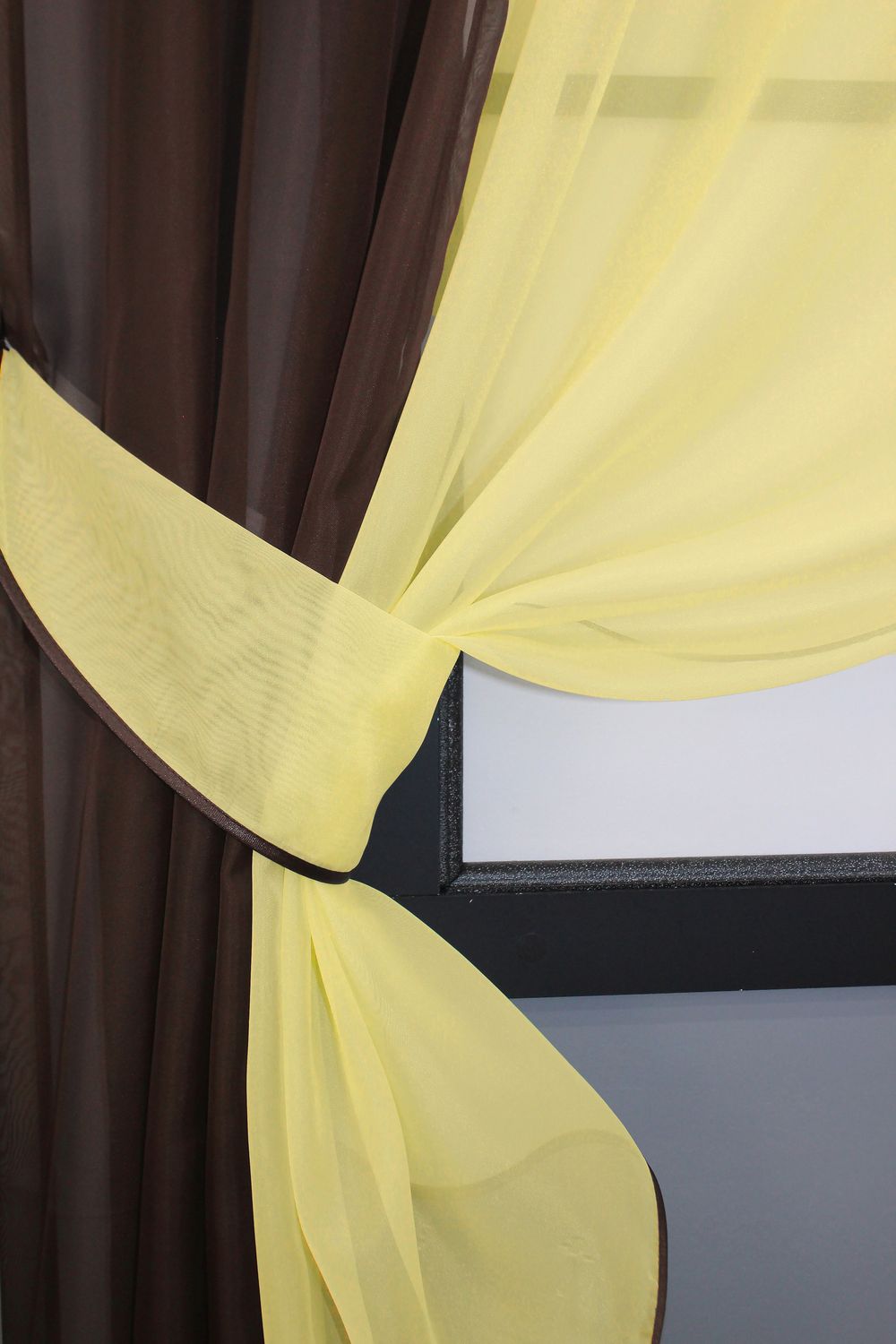 Кухонные шторы (265х170см) на карниз 1-1,5м цвет венге с жёлтым 017к 50-511
