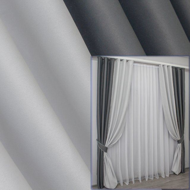 Комбинированные (2шт 1,5х2,7м) шторы блэкаут цвет графитовый со светло-серым 014дк (1009-826ш) 10-584