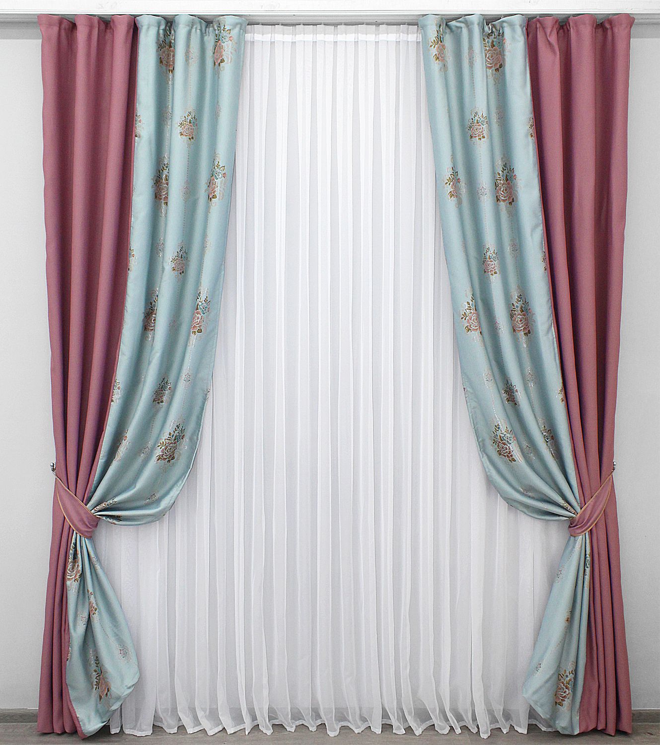 Комбинированные (2шт 1,5х2,7м) шторы блэкаут цвет пудровый с голубовато-серым 014дк (829-975ш) 10-659