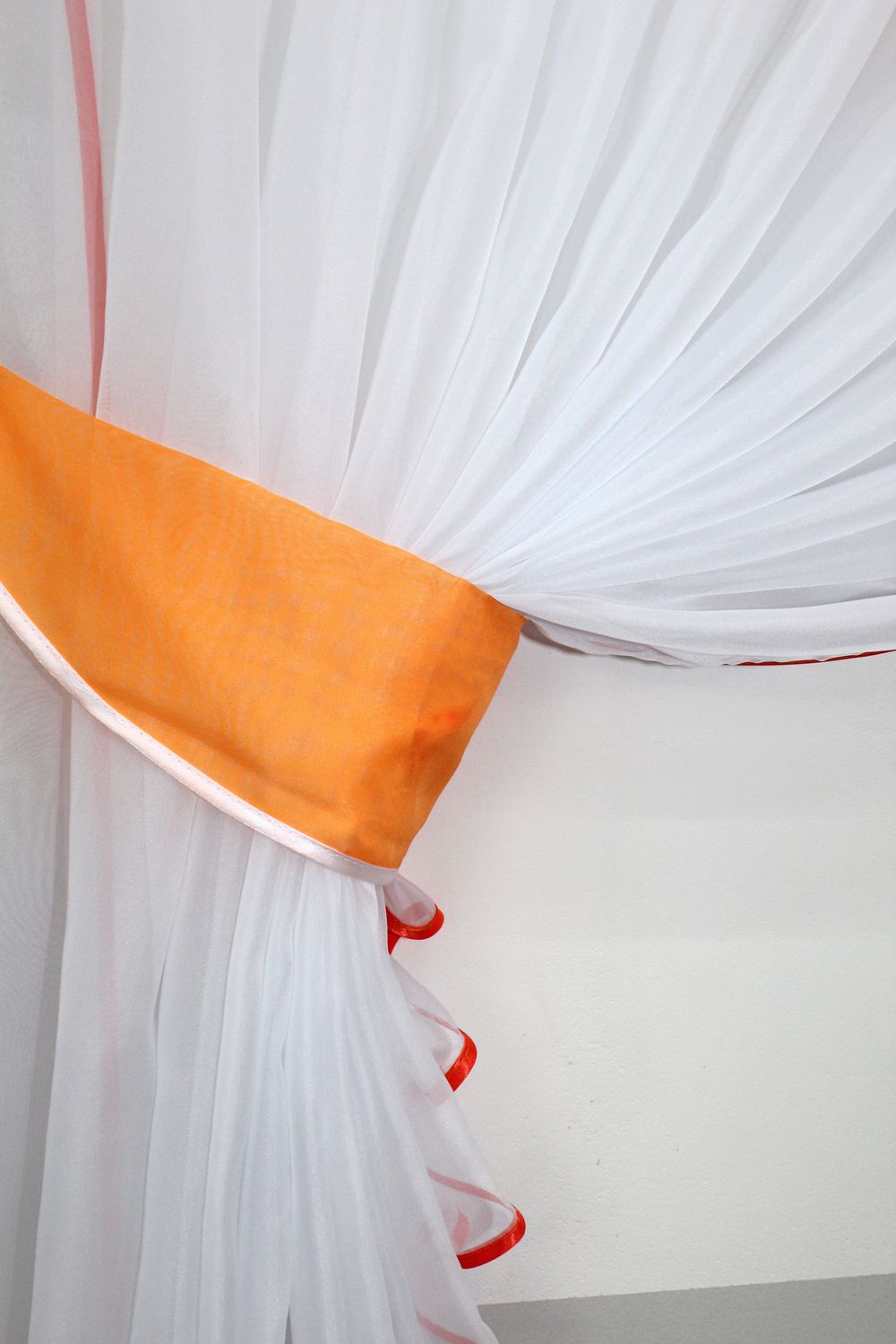 Кухонный комплект (330х170см) шторки с подвязками "Дуэт" цвет оранжевый с белым 060к 50-320