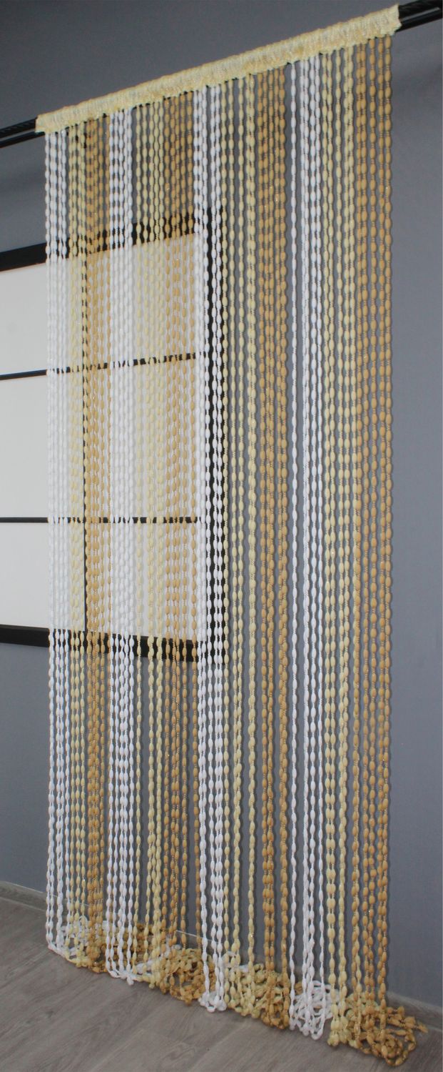 Штори-нитки "Шиніл" (1 шт 3х3 м) з люрексом колір білий з кремово-карамельним 61-039