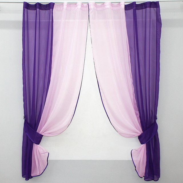 Кухонный комплект (265х150см) шторки с подвязками цвет фиолетовый с розовым 017к 59-914