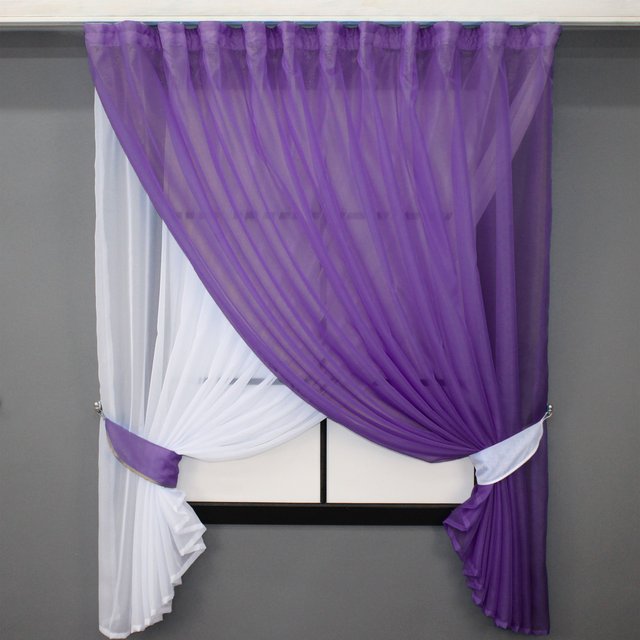 Кухонный комплект (280х170см) шторки с подвязками "Дует" цвет фиолетовый с белым 076к 50-595