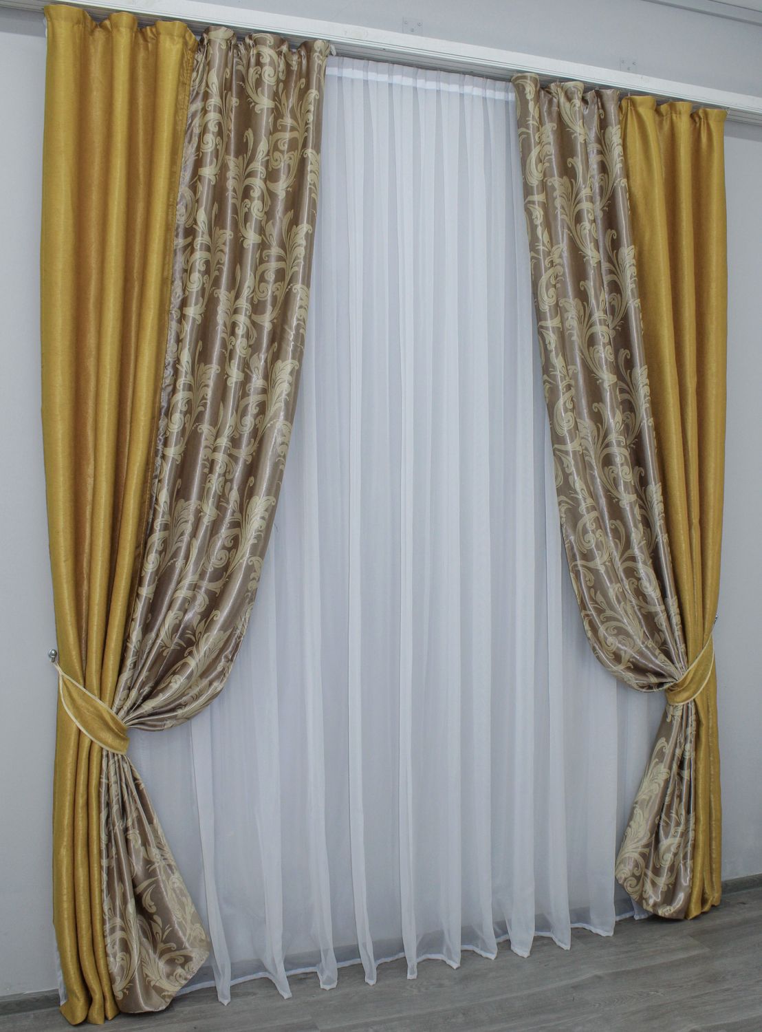 Комбіновані (2шт 1,5х2,7м) штори із тканини блекаут колір золотистий з кавовим 014дк (373-074шА) 10-526
