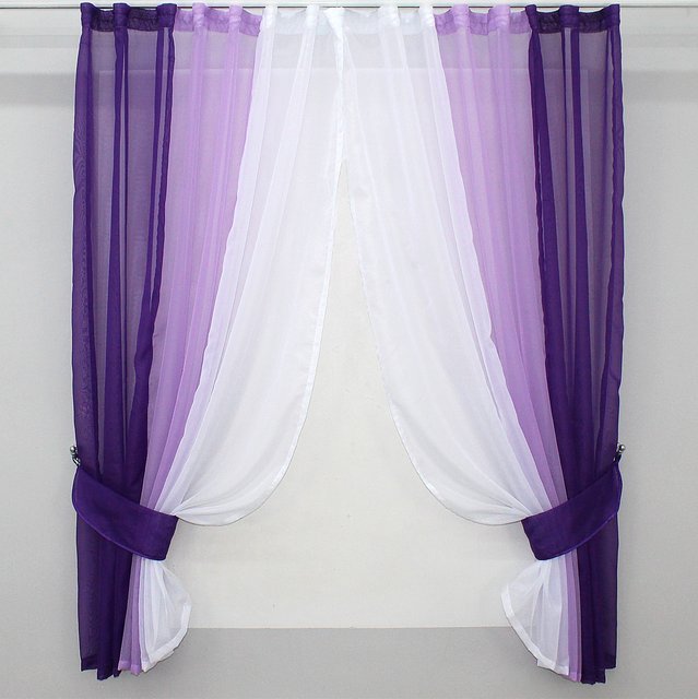 Кухонні штори (400х170см) на карниз 1,5-2м колір фіолетовий з бузковим і білим 054к 50-571