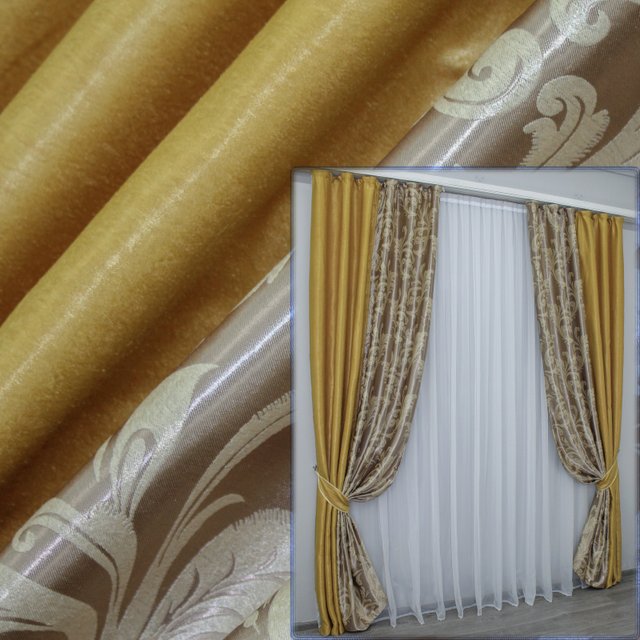Комбіновані (2шт 1,5х2,7м) штори із тканини блекаут колір золотистий з кавовим 014дк (373-074шА) 10-526