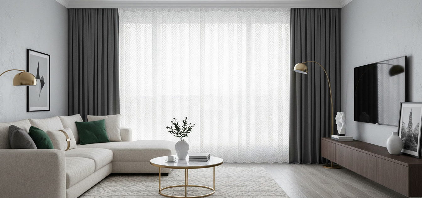 Жаккардовый тюль для гостиной купить Украина VR-Textil